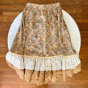 Vintage 80s Peasant Cottagecore Floral Tiered Trim Midi Skirt / Small 26" Waist